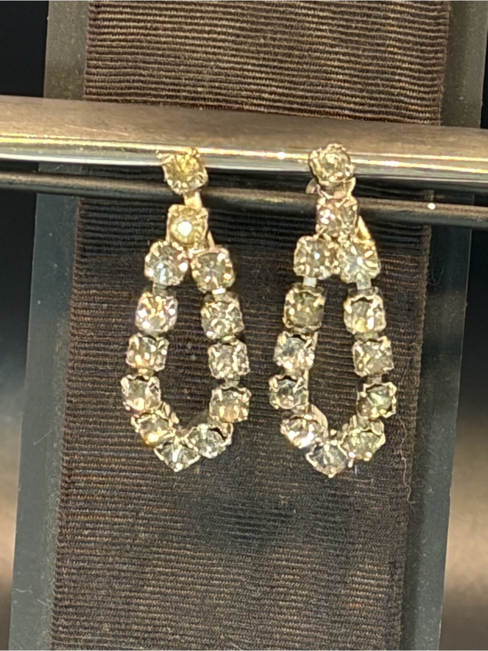 Vintage Kramer Rhinestone Screw Back Earrings Clear Crystal Dangle Drop 1950s